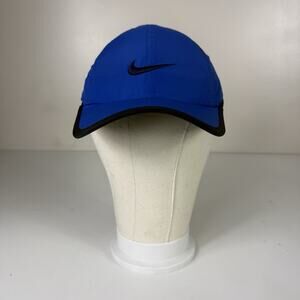Nike Hat Size 4/7 Featherlight Dri-Fit Blue Black Trim Adjustable Center Swoosh